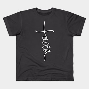 'Faith' Cross Religious Christian Design in white Kids T-Shirt